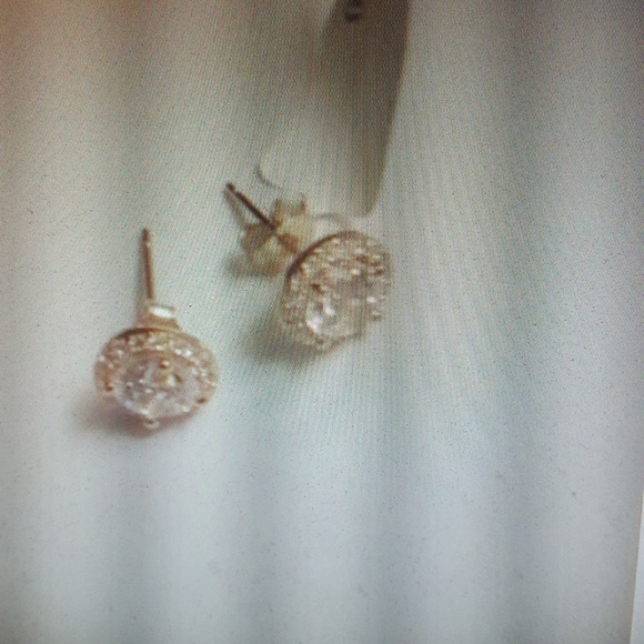 Silver Round Stud Earrings with Halo - Picture 2 of 2